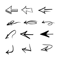 Various hand-drawn left arrows in different styles and designs suitable for creative projects, illustrations, or signage