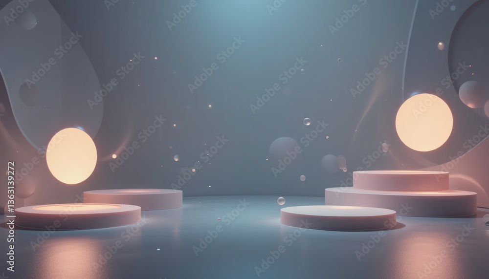 Poster dynamic floating orbs animation abstract studio environment digital art composition minimalist desig
