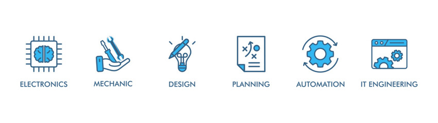 Engineering banner web icon vector illustration concept with icon of electronics, mechanic, design, planning, automation, it engineering
