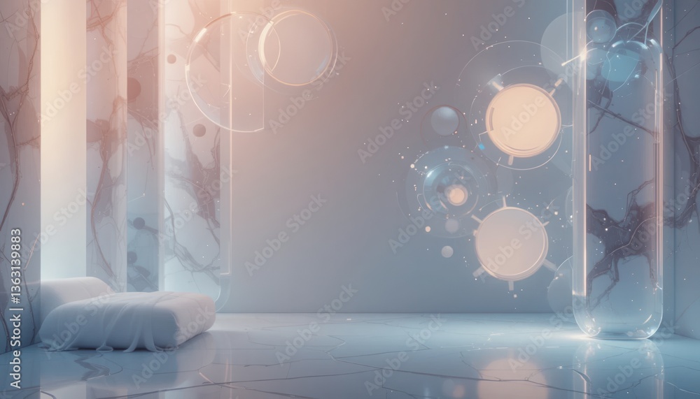 Poster abstract light patterns and soft textures in minimalistic interior space digital art tranquil enviro