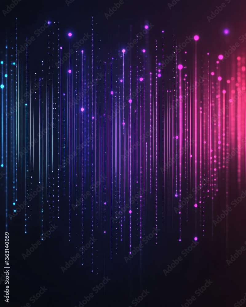 Poster abstract data stream visualization with glowing particles and lines against a dark background
