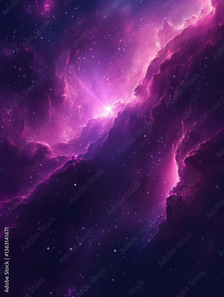 Poster ethereal cosmic nebula with radiant light in deep space creating a mesmerizing celestial scene with 