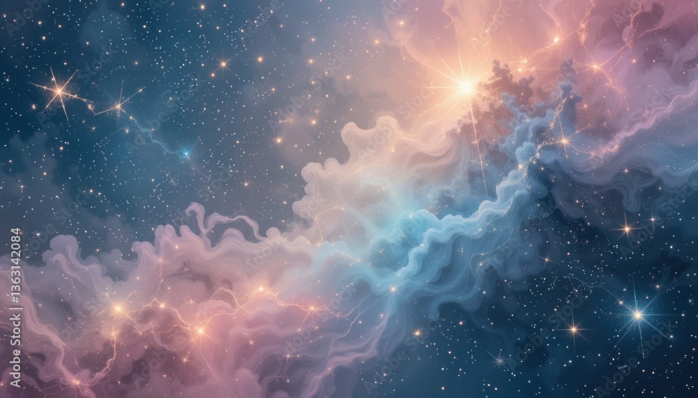 Poster exploring cosmic wonders outer space digital art nebulae environment ethereal viewpoint celestial co