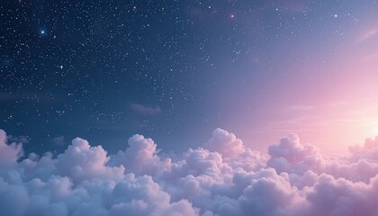 Celestial dreamscape starry night over cloudy horizon digital art tranquil sky aerial view fantasy concept for inspiration