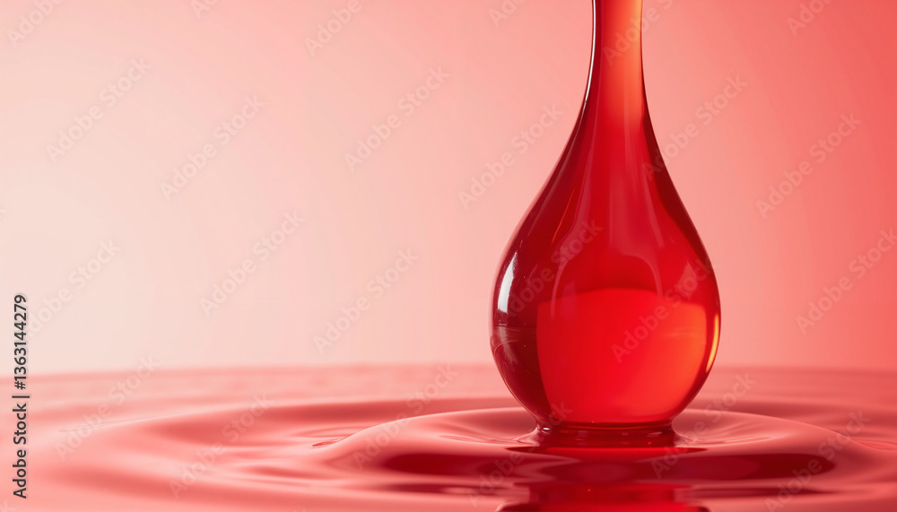Poster vibrant red droplet creating ripples on smooth surface
