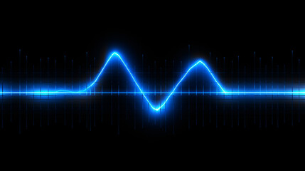Fototapeta premium A blue glowing heartbeat line on a black background, creating a dynamic and striking visual effect.