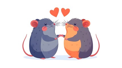 Obraz premium Adorable Cartoon Illustration of a Pair of Cute Domesticated Rats for Creative Design Projects