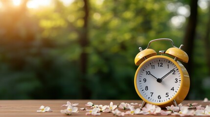 Clock on wood surface time concept
