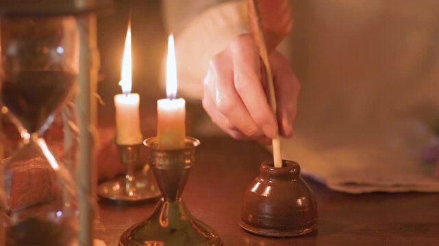 18th century man using a quill pen to write at his desk