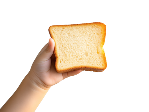 Hand Holding Slice of Toast Bread on Transparent Background