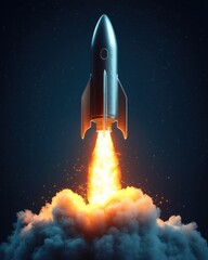 Rocket launching into space at night	