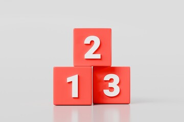 3d Education Blocks icon. Preschool number 123 block. 123 education cube brick concepts. School learns child play toy sign and kid math count box simple study isolated on white background. 3d render.