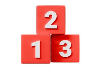 3d Education Blocks icon. Preschool number 123 block. 123 education cube brick concepts. School learns child play toy sign and kid math count box simple study isolated on white background. 3d render.