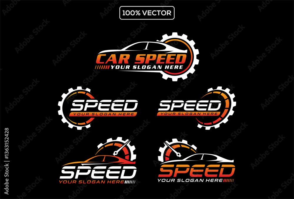 Poster set of speed logo design vector. fast speedometer logo design template