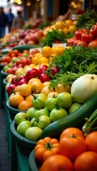 Vibrant display of fresh vegetables at an Indian market, colorful, fresh, produce