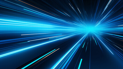A futuristic abstract image with minimalistic straight blue lines and rays on a black background.

