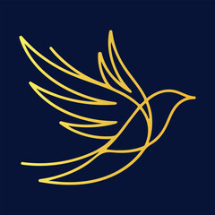 line art golden bird gradient bird logo design