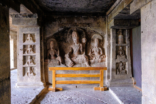 Ellora Caves, Architechture and Carvings. A Unesco World Heritage Site in Chhatrapati Sambhaji Nagar, Mumbai, India. 