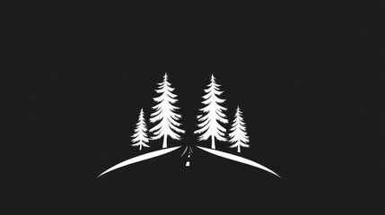Fototapeta premium Dark road leading to three pines, minimalist design, website banner