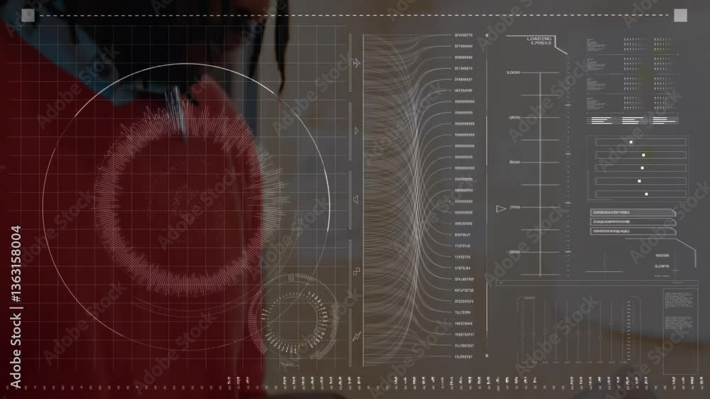Poster analyzing futuristic animation, person examining object with focus in school setting