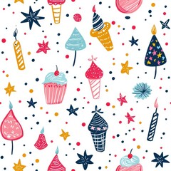 seamless Charming pattern featuring cupcakes and stars creating a delightful and whimsical design for fun and festive occasions