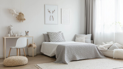 Cozy Scandinavian Style Kids Bedroom Interior