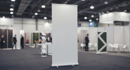 Blank Pop-Up Banner Mockup in Convention Center Background  