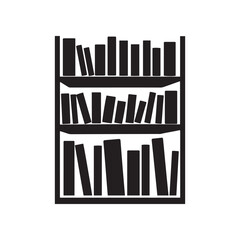 Bookshelf icon, minimalist design, black and white, library silhouette 
