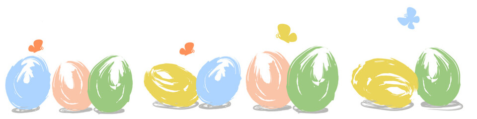 Easter eggs of different colors arranged in a row, hand painted with a brush