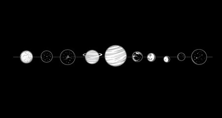 Planets of solar system on black background	