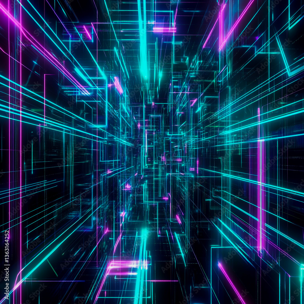 Poster a futuristic digital background with intricate geometric patterns and lines resembling a complex net
