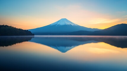 Fototapeta premium Serene Sunrise over Mountain Reflected in Lake
