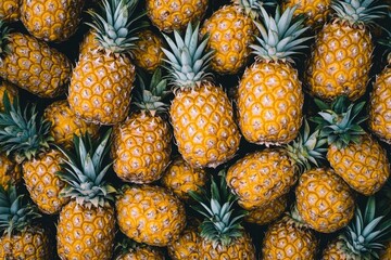 Fototapeta premium Fresh pineapples stacked in pile 