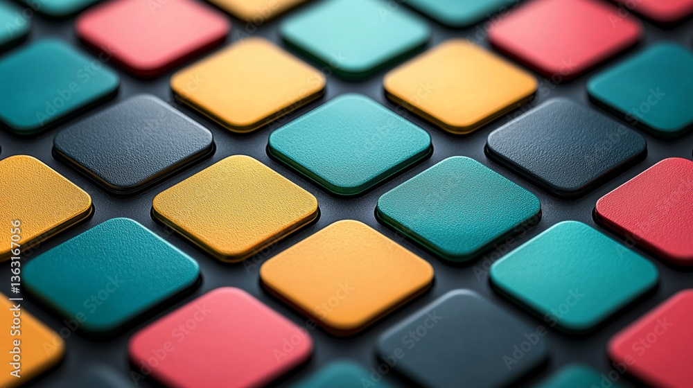 Aufkleber colorful array of textured, rounded square tiles on a dark, patterned background