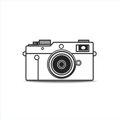 Flat vector camera icon with bold black outline and minimalist design, symbolizing photography, vintage style, and capturing memories.