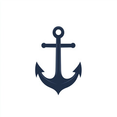 Simple bold navy anchor icon on a clean background, vector illustration symbolizing marine, strength, and nautical safety.