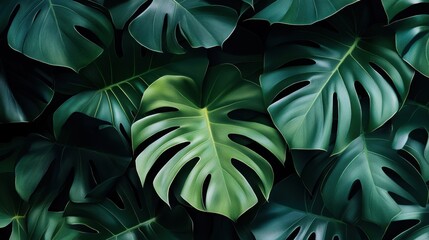 Tropical monstera leaves in dark tones	