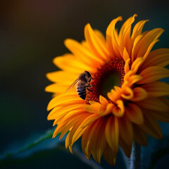 A Bee’s Golden Feast on a Blooming Sunflower