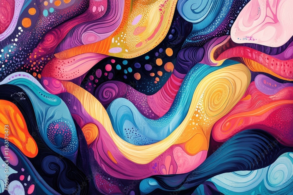 Poster abstract colorful flowing shapes artwork with vibrant hues and patterns