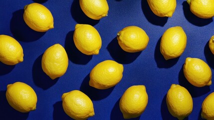 Pattern of yellow lemons on blue background	
