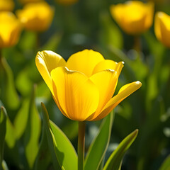 Naklejka premium Golden Tulips in Sunlight: A Cheerful Spring Scene