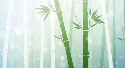 Serene bamboo forest with soft light and gentle bokeh background