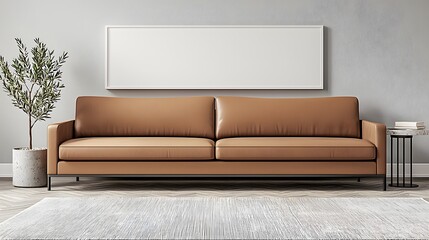 Contemporary Brown Sofa in a Modern Living Room with Textured Walls and Stylish Decor