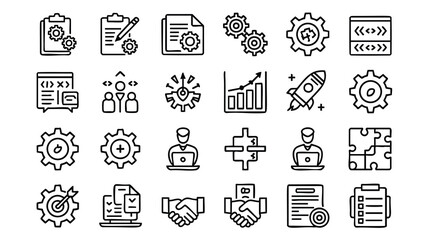 Set of Modern Business and Technology Line Icons