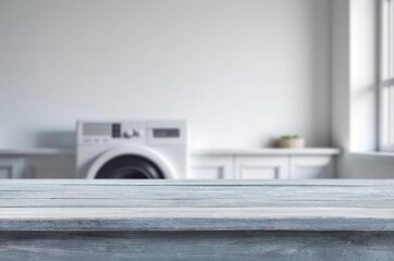 Empty wooden desk in laundry room