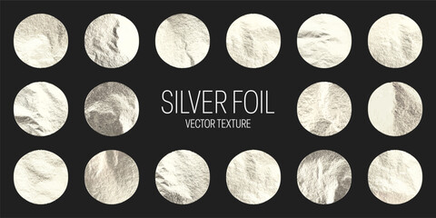 Silver foil, shiny handmade circles. Golden glittering texture, pattern. Luxury shining hand drawn background. Wedding, greeting card decoration elements. Modern minimalist art. Vector illustration © 32 pixels