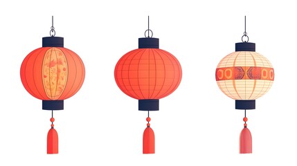 Exquisite Traditional Asian Lantern with Ornament Vector Illustration for Graphic Design Projects
