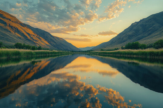 A scenic view of the Yakima River, calm waters, peaceful and natural