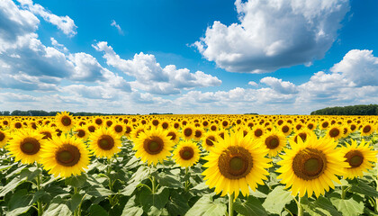 Vibrant Sunflower Field Under a Sunny Blue Sky