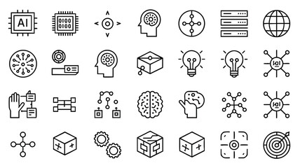 Modern Technology Icons Set for AI, Data, and Innovation